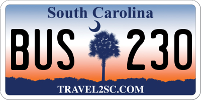 SC license plate BUS230