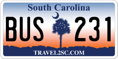 SC license plate BUS231
