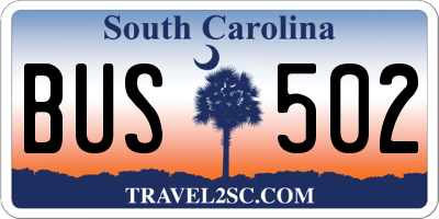 SC license plate BUS502