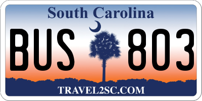 SC license plate BUS803