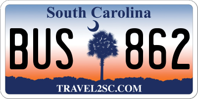 SC license plate BUS862