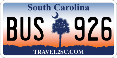 SC license plate BUS926