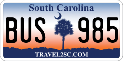 SC license plate BUS985
