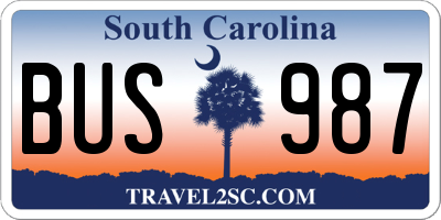 SC license plate BUS987