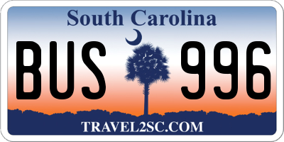 SC license plate BUS996