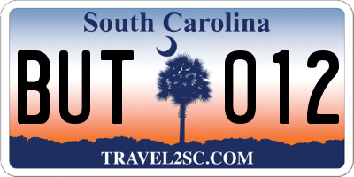SC license plate BUT012