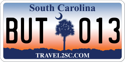 SC license plate BUT013