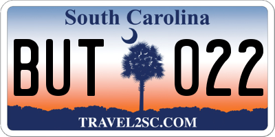 SC license plate BUT022