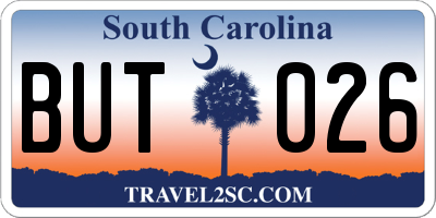 SC license plate BUT026