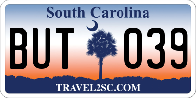 SC license plate BUT039