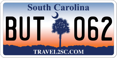SC license plate BUT062