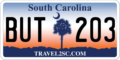 SC license plate BUT203