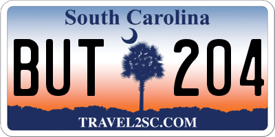 SC license plate BUT204