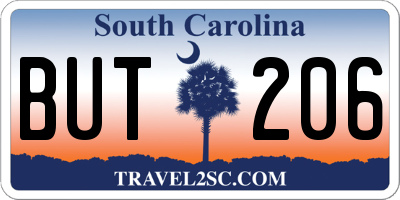 SC license plate BUT206