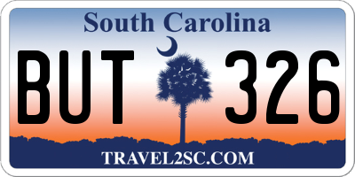 SC license plate BUT326