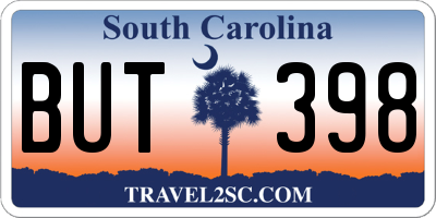 SC license plate BUT398