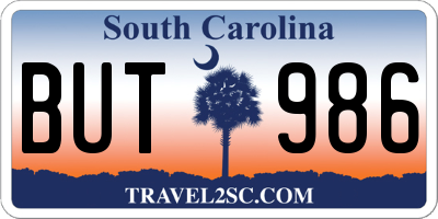SC license plate BUT986
