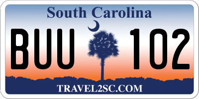 SC license plate BUU102
