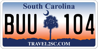 SC license plate BUU104