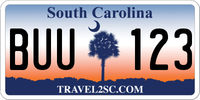 SC license plate BUU123