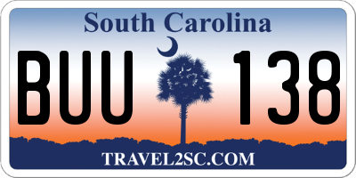 SC license plate BUU138