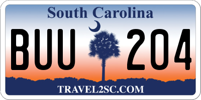 SC license plate BUU204