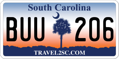 SC license plate BUU206