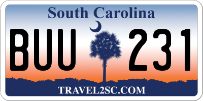 SC license plate BUU231