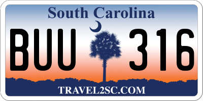 SC license plate BUU316
