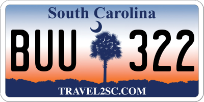 SC license plate BUU322