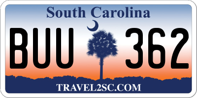 SC license plate BUU362