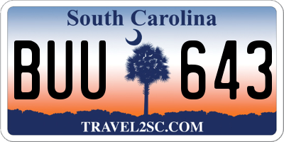 SC license plate BUU643