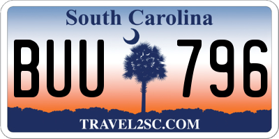 SC license plate BUU796