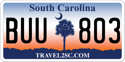 SC license plate BUU803