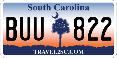 SC license plate BUU822