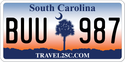 SC license plate BUU987