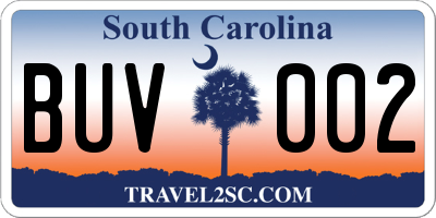 SC license plate BUV002