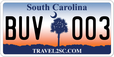 SC license plate BUV003