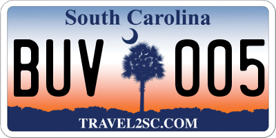 SC license plate BUV005