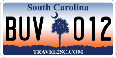 SC license plate BUV012