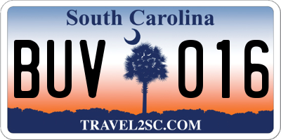 SC license plate BUV016