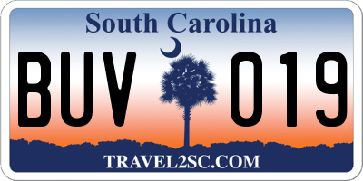 SC license plate BUV019