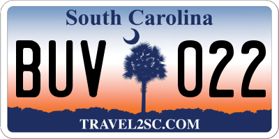 SC license plate BUV022