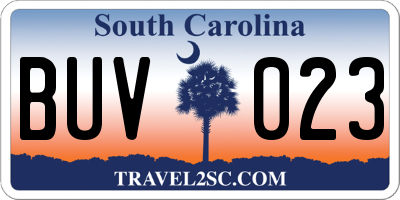 SC license plate BUV023