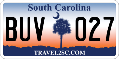 SC license plate BUV027