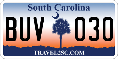 SC license plate BUV030
