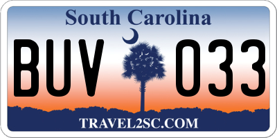 SC license plate BUV033