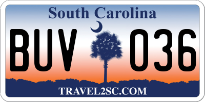 SC license plate BUV036