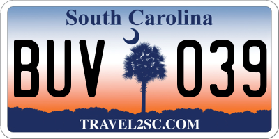 SC license plate BUV039