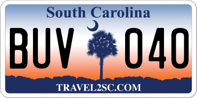SC license plate BUV040